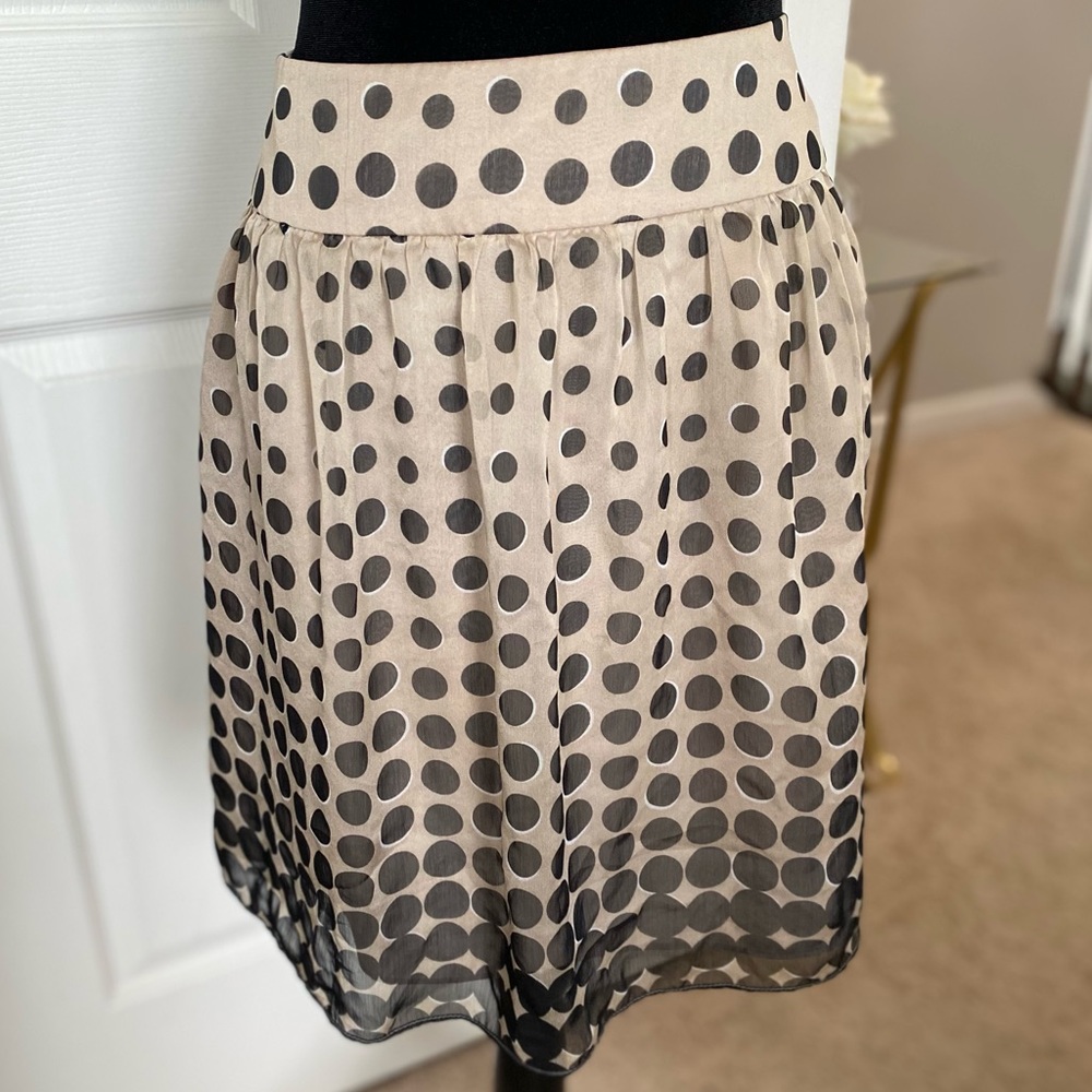 Express Silky Tan & Black Polka Dot Skirt